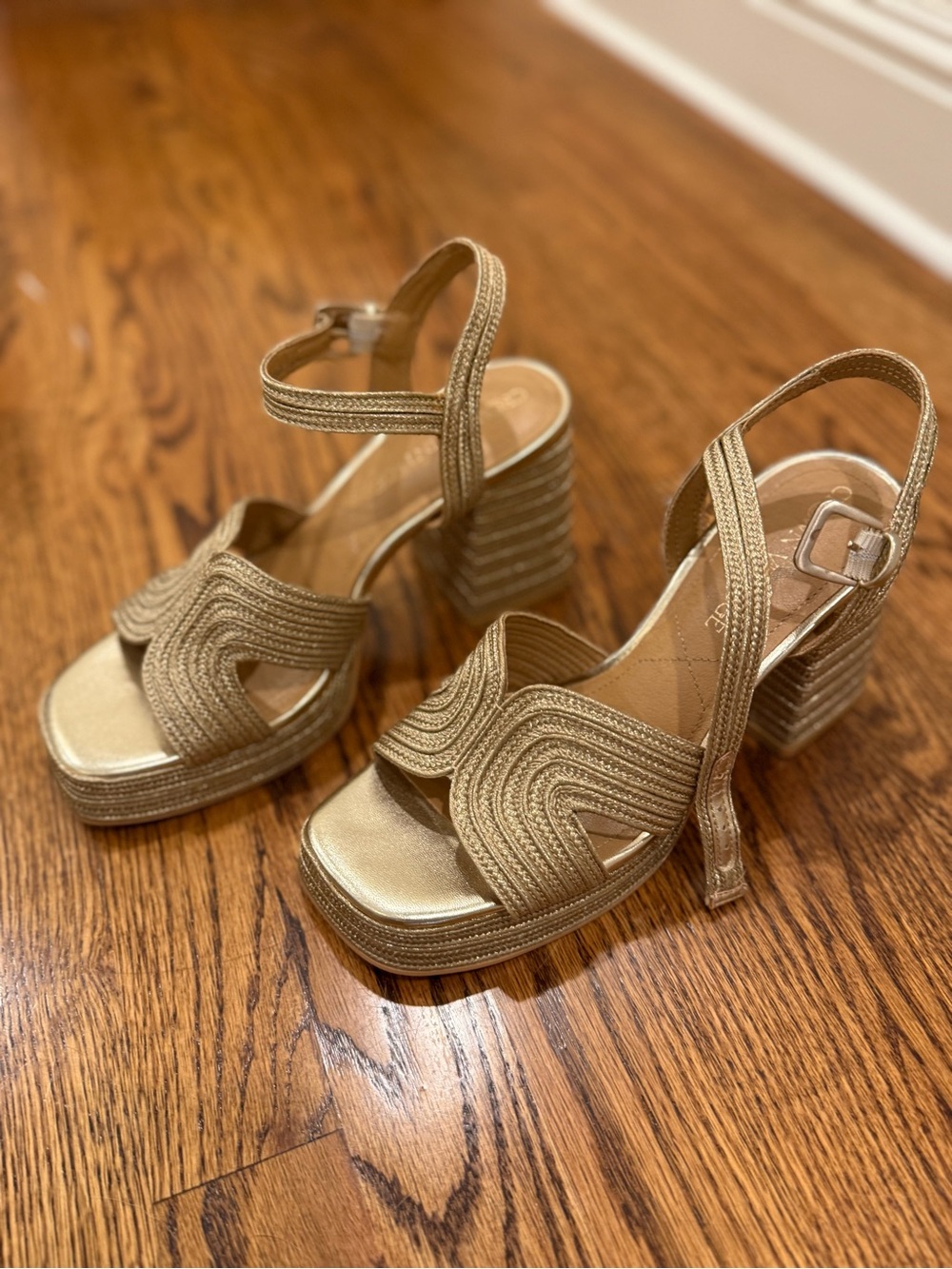 Crown Metallic Gold Platform Sandals with Block Heel